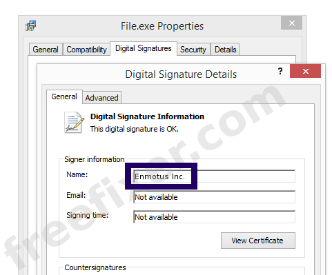 Screenshot of the Enmotus Inc. certificate